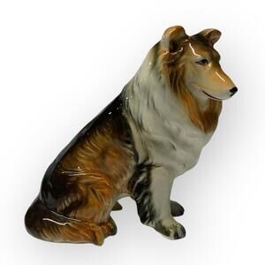 RARE Norleans Japan Collie Figurine Sitting 5.25” Detailed Coat Glossy Sheltie